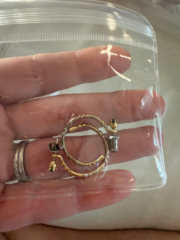 Vintage Thin Gold Hoop Post Earrings with Emerald Stud
