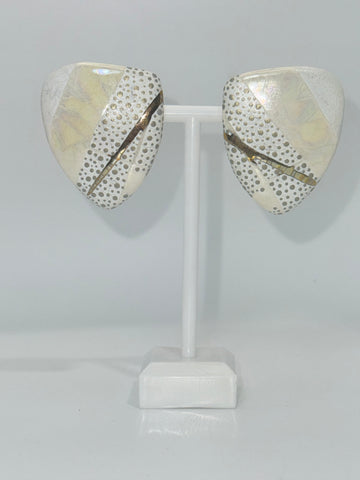 Vintage Large Cream Print Porcelain Post Earrings