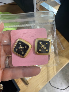 Vintage Square Black and Gold Post Earrings