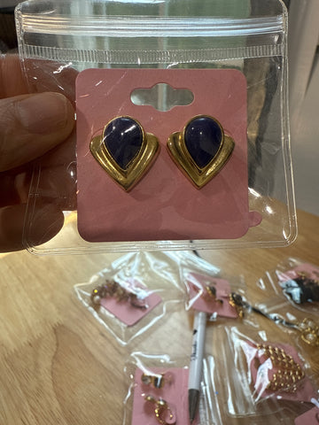 Vintage Gold Studs with Blue Stone Center