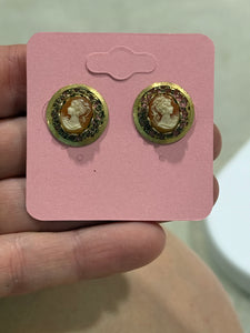 Vintage Petite Gold Cameo Post Stud Earrings