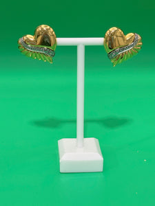 Vintage Gold And CZ Heart Stud Post Earrings