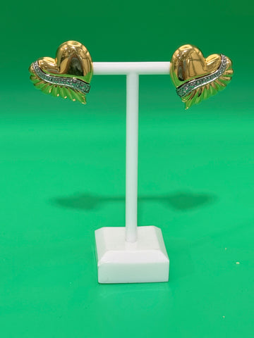 Vintage Gold And CZ Heart Stud Post Earrings