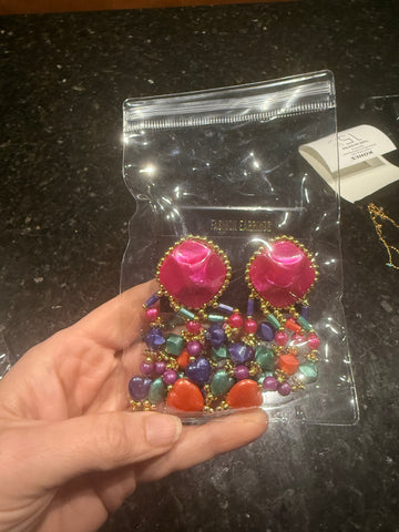 Vintage Pink and Multicolored Beaded Dangle Post Earrings