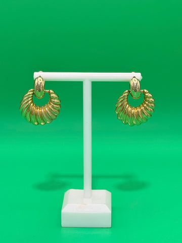 Vintage Gold Door Ribbed Door Knocker Post Earrings