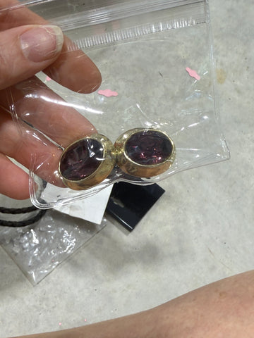 Vintage Swarovski Gold Clip On Earrings with Amethyst Glass Cabachon