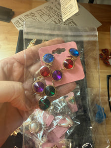 Vintage Gold Colorful Cabochon Drop Clip On Earrings