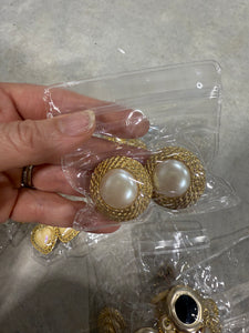 Vintage Round Textured Gold and Pearl Clip On Earrings