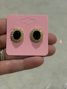 Vintage Heavy Glads Black and CZ Post Stud Earrings