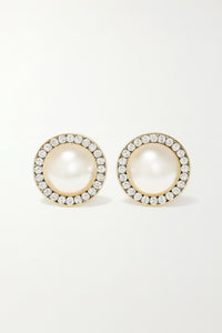 Vintage Pearl and CZ Large Post Earrings