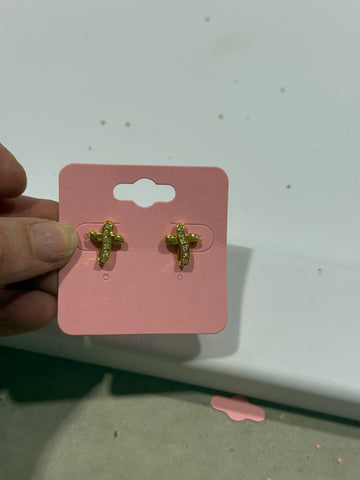 Vintage hold and CZ Cross Stud Post Earrings