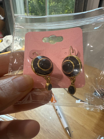 Vintage Heavy Petite Black And Gold Round Drop Earrings