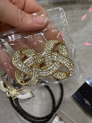 Vintage Large RhineStone Pretzel Clip On Earrings