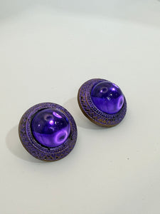 Vintage Purple Cabochon Large Round Post Earrings