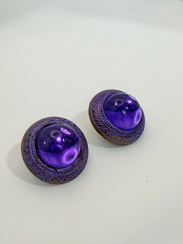 Vintage Purple Cabochon Large Round Post Earrings