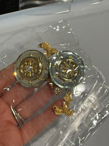 Vintage Large Mirror and Gold Dangle Clip On Earrings