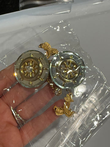 Vintage Large Mirror and Gold Dangle Clip On Earrings