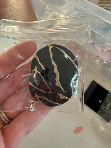 Vintage Large Gold and Black Enamel Round Earrings