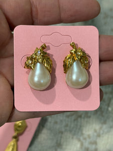 Vintage Gold Avon Pearl and CZ Pear Post Stud Earrings