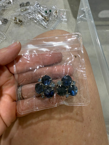 Antique Blue Gemstone Silver Clip Ons Earrings