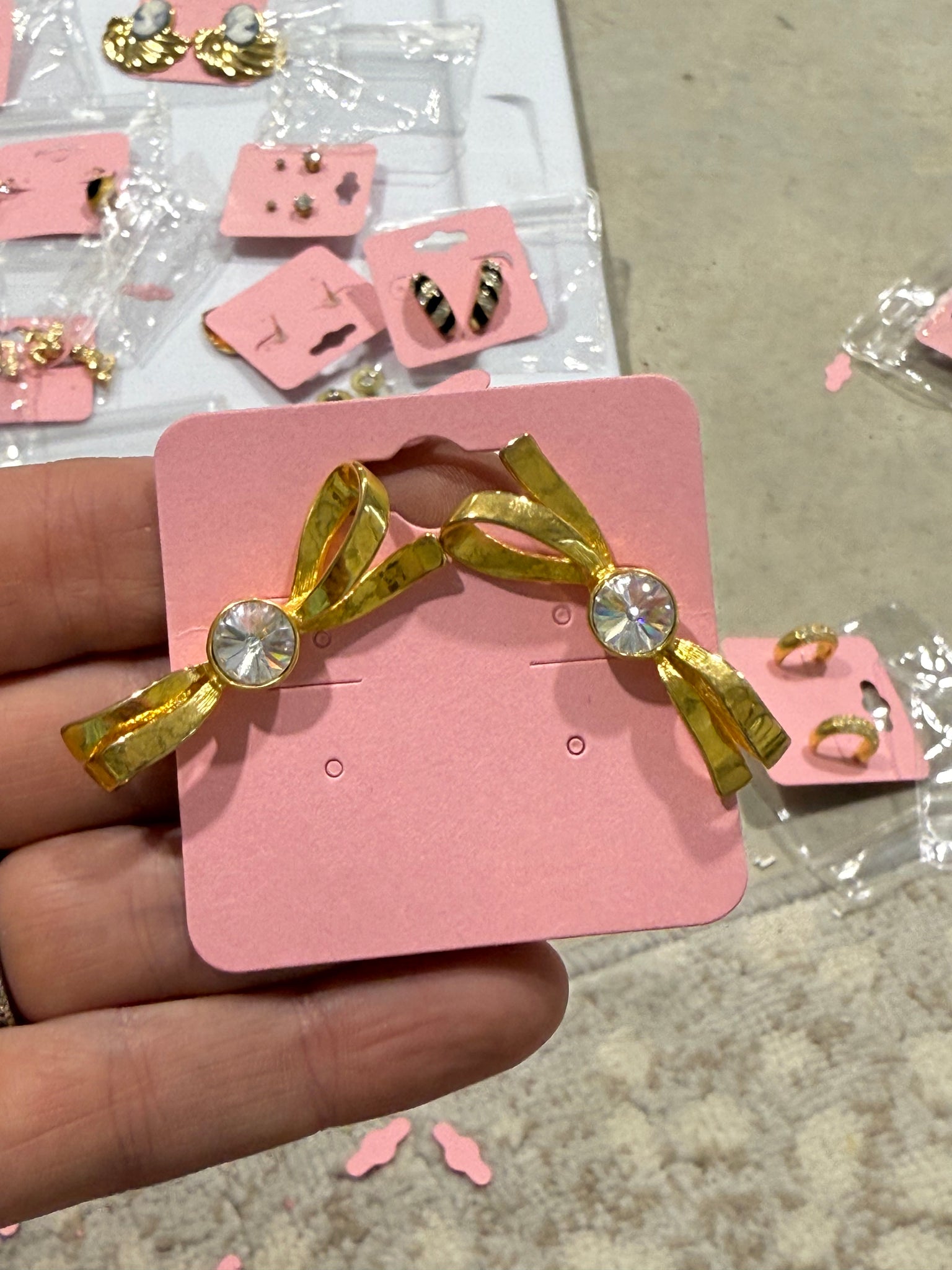 Vintage Gold Bow and CZ Post Stud Earrings