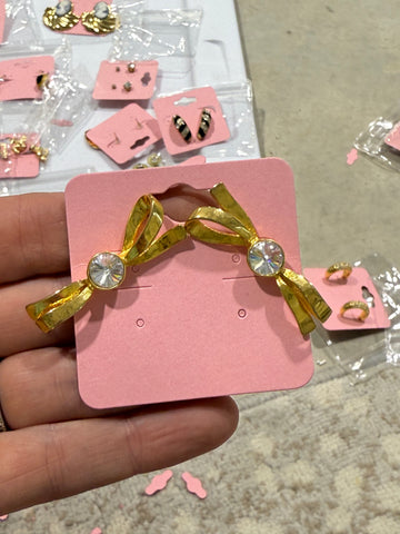 Vintage Gold Bow and CZ Post Stud Earrings