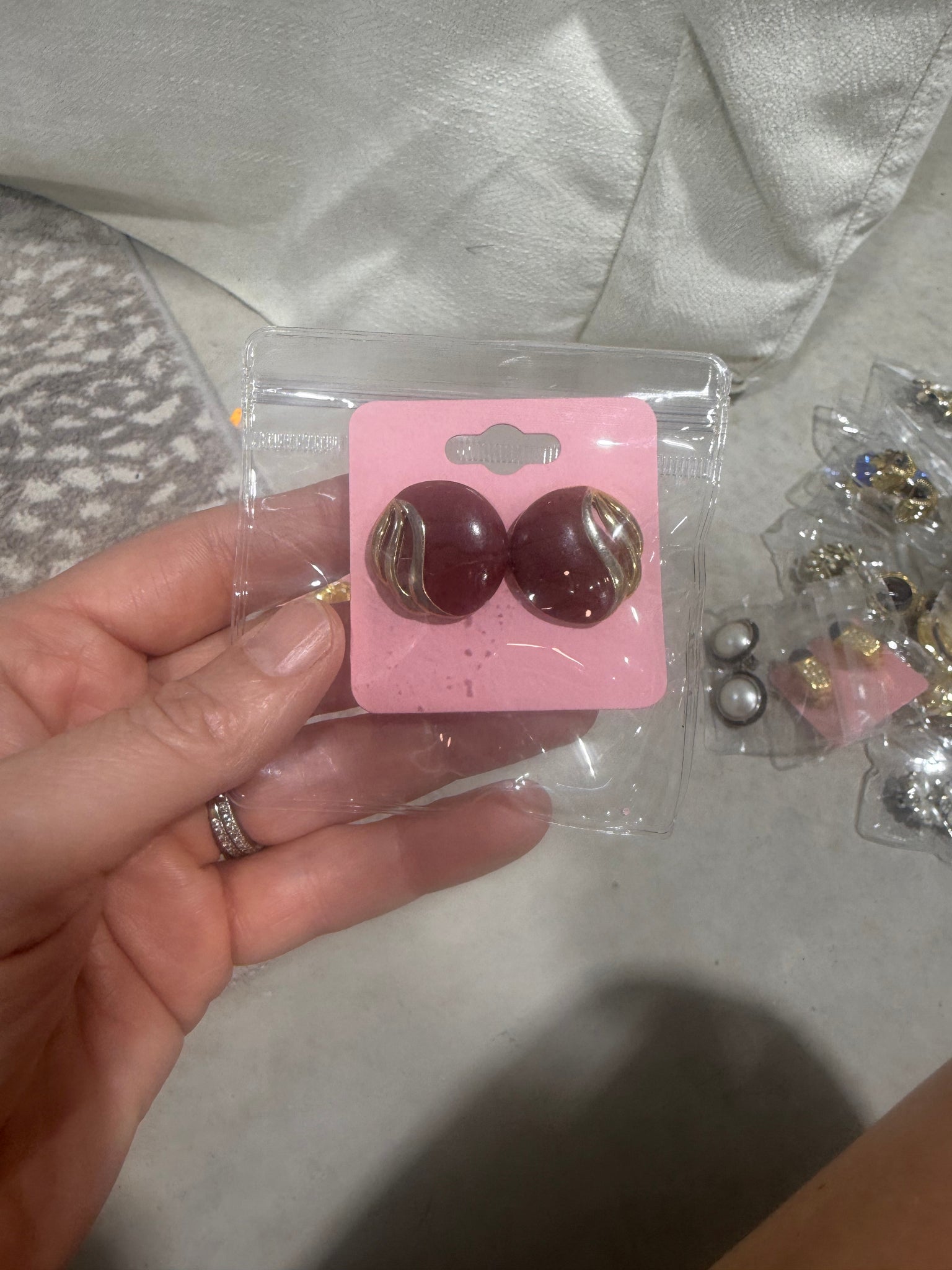 Vintage Petite Red and Gold Round Post Earrings