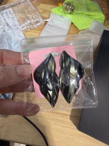 Vintage Large Black Acrylic Sculptural Post Earrings