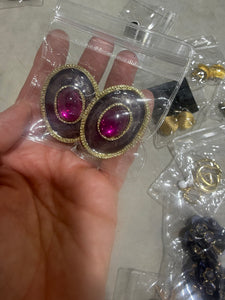 Vintage Gold Oval Clip On Earrings  With Purple