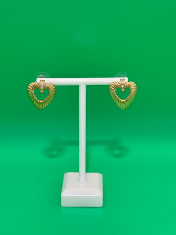 Vintage Petite Gold Heart CZ Post Stud Earrings