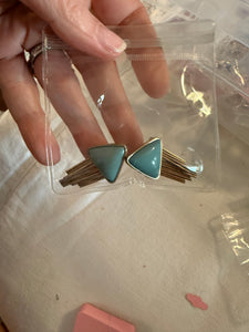 Vintage Turquoise and Brass Stud Post Earrings