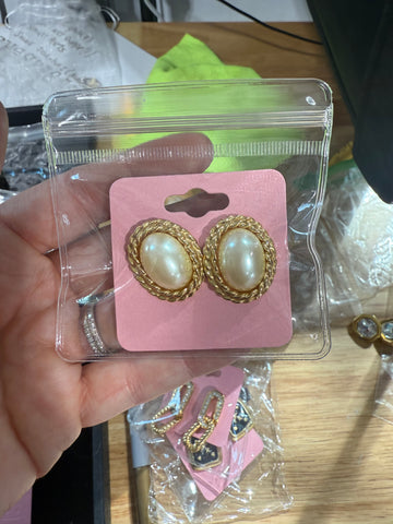 Vintage Signed Petite Post Gold And Pearl Earrings