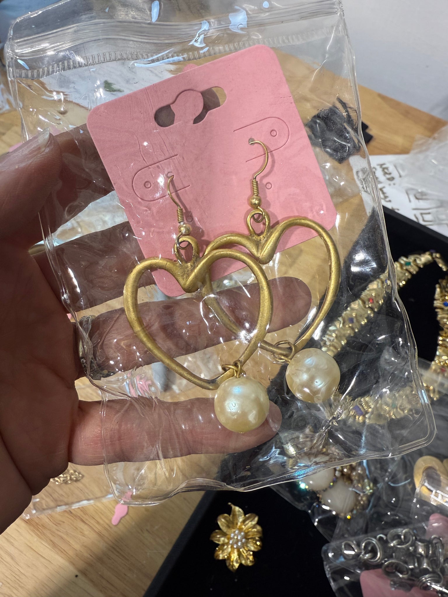 Vintage Gold Heart With Pearl Drop Earring
