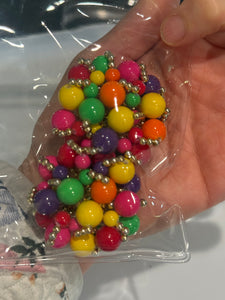 Vintage Large  Colorful Beaded Round Clip On Earrings