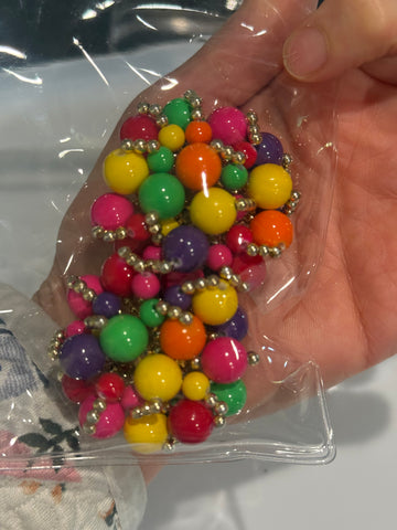 Vintage Large  Colorful Beaded Round Clip On Earrings