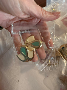 Vintage Green and Cream Enamel Post Earrings