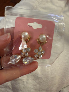 Vintage Gold Monet CZ Flower And Pearl Drop Post Earrings