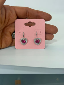 Vintage Pink and White Cz Heart Earrings
