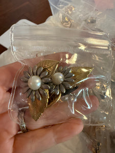 Vintage Gold leaf and Pearl Flower Post Earrings