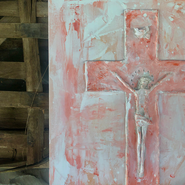 Redemption – Original Sculpted Clay & Acrylic Cross Art | 16x20
