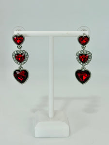 Vintage Red and White Monet CZ Heart Drop Earrings