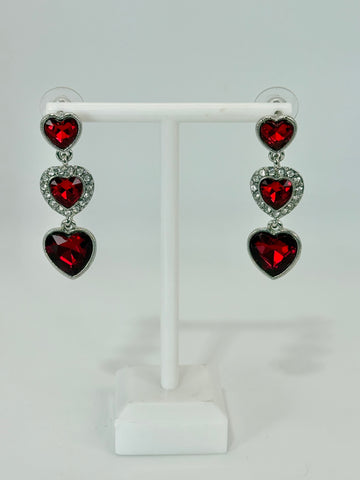 Vintage Red and White Monet CZ Heart Drop Earrings