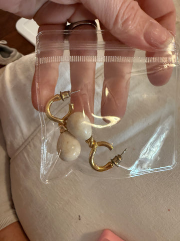 Vintage Gold Cream Stone Drop Post Earrings