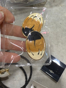 Vintage Black Gold Cream Oval Enamel Clip Ons Earrings Earrings