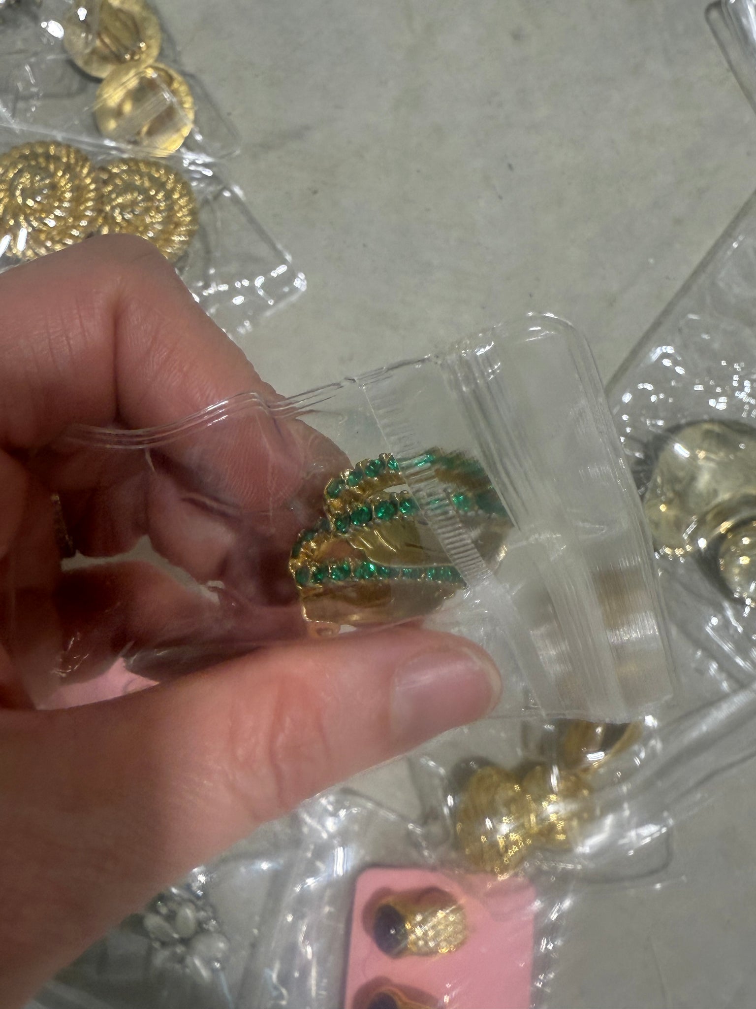 Vintage Gold and Emerald Petite Hoop Clip On Earrings