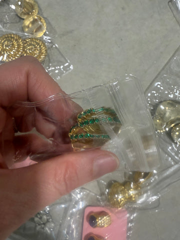 Vintage Gold and Emerald Petite Hoop Clip On Earrings