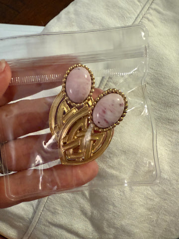 Vintage MONET Rare Finds Signed Gold Tone and Pink Pierced Earrings