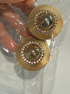 Vintage Round Gold And Rhinestone ClipOn Earrings