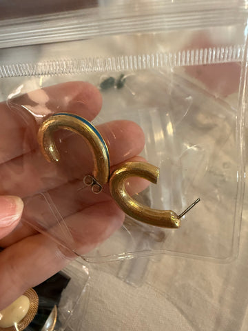 Vintage Gold and Turquoise Hoop Post Earrings