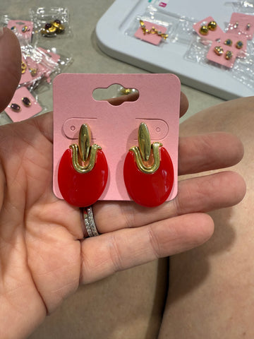 Vintage Red And Gold Heavy Door Knocker Post Earrings